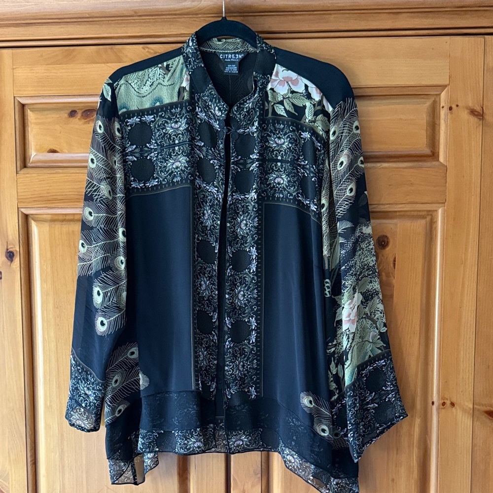 Citron Black and Green Patterned Women's Shirt Jacket
